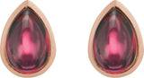 14K Gold Pear Natural Rhodolite Garnet Cabochon Earrings - Rose Gold - view 2