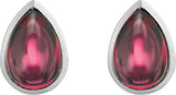 14K Gold Pear Natural Rhodolite Garnet Cabochon Earrings - White Gold - view 2