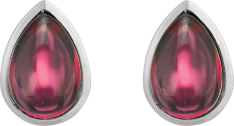 Platinum Pear Natural Rhodolite Garnet Cabochon Earrings - view 2