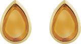 14K Gold Pear Natural Citrine Cabochon Earrings - Yellow Gold - view 2