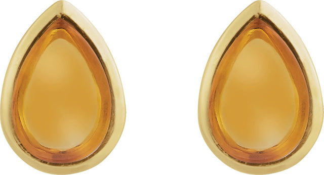 14K Gold Pear Natural Citrine Cabochon Earrings - Yellow Gold - view 2