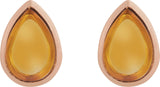 14K Gold Pear Natural Citrine Cabochon Earrings - Rose Gold - view 2