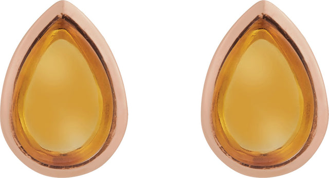 14K Gold Pear Natural Citrine Cabochon Earrings - Rose Gold - view 2