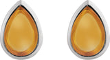 14K Gold Pear Natural Citrine Cabochon Earrings - White Gold - view 2