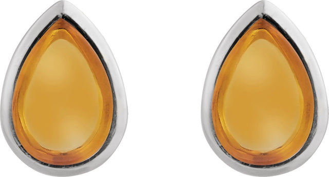 14K Gold Pear Natural Citrine Cabochon Earrings - White Gold - view 2