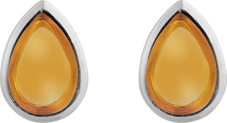 Platinum Pear Natural Citrine Cabochon Earrings - view 2