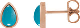 14K Gold Pear Natural Turquoise Cabochon Earrings - Rose Gold