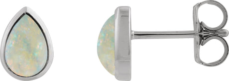 Platinum Pear Lab-Grown White Opal Cabochon Earrings
