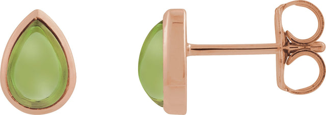 14K Gold Pear Natural Peridot Cabochon Earrings - Rose Gold