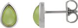 14K Gold Pear Natural Peridot Cabochon Earrings - White Gold