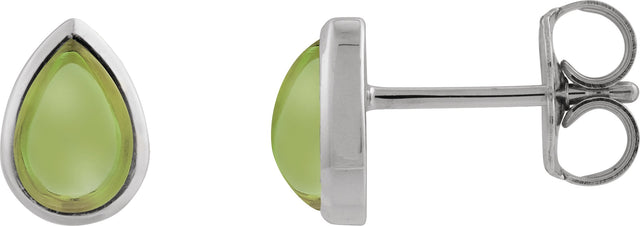 14K Gold Pear Natural Peridot Cabochon Earrings - White Gold