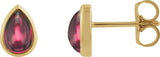14K Gold Pear Natural Rhodolite Garnet Cabochon Earrings - Yellow Gold
