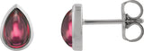 14K Gold Pear Natural Rhodolite Garnet Cabochon Earrings - White Gold
