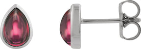 Platinum Pear Natural Rhodolite Garnet Cabochon Earrings