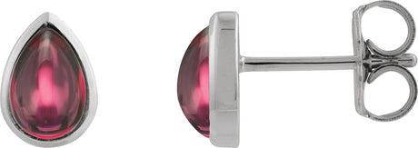 Platinum Pear Natural Rhodolite Garnet Cabochon Earrings