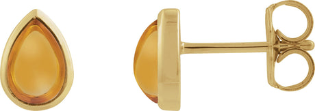 14K Gold Pear Natural Citrine Cabochon Earrings - Yellow Gold