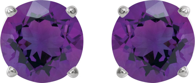 Platinum Natural Amethyst Round 4-Prong Lightweight Stud Earrings – 6-8mm Stones - view 26