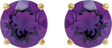 14K Gold Natural Amethyst Round 4-Prong Lightweight Stud Earrings – 2.5-8mm Stones - Yellow Gold - view 10