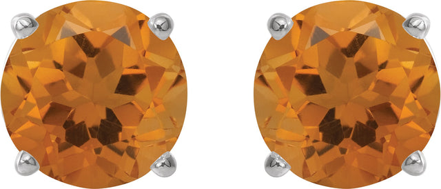 Platinum Natural Citrine Round 4-Prong Lightweight Stud Earrings - view 26