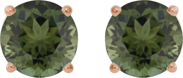 14K Gold Natural Green Tourmaline Round 4-Prong Lightweight Stud Earrings – 6mm Stones - Rose Gold - view 26