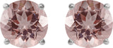 Platinum Natural Pink Morganite Round 4-Prong Lightweight Stud Earrings - view 26