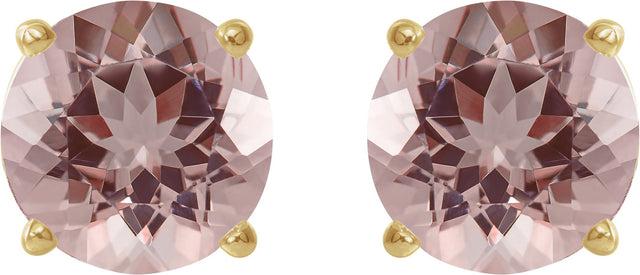 14K Gold Natural Pink Morganite Round 4-Prong Lightweight Stud Earrings - Yellow Gold - view 10