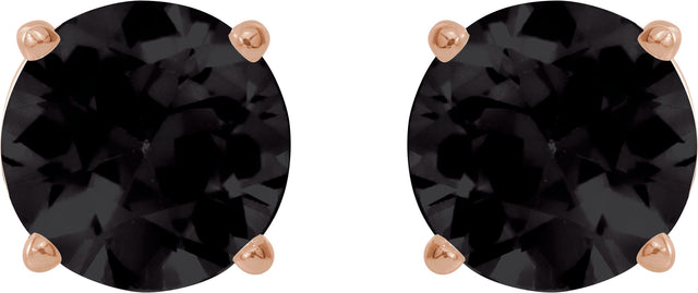 14K Gold Natural Black Onyx Round 4-Prong Lightweight Stud Earrings – 6-8mm Stones - Rose Gold - view 26