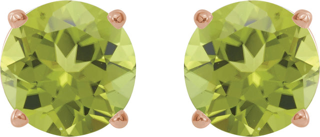 14K Gold Natural Peridot Round 4-Prong Lightweight Stud Earrings – 2.5-8mm Stones - Rose Gold - view 10