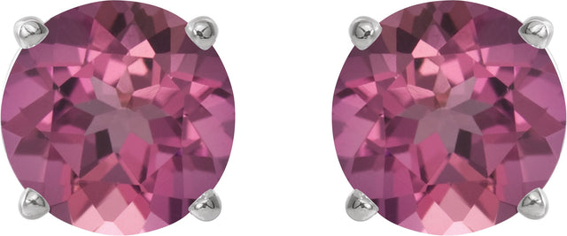 14K Gold Natural Pink Tourmaline Round 4-Prong Lightweight Stud Earrings - White Gold - view 10