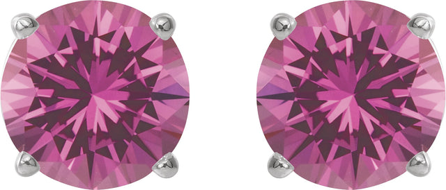 14K Gold Lab-Grown Pink Sapphire Round 4-Prong Lightweight Stud Earrings - White Gold - view 10