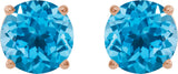 14K Gold Natural Swiss Blue Topaz Round 4-Prong Lightweight Stud Earrings – 7-8mm Stones - Rose Gold - view 26