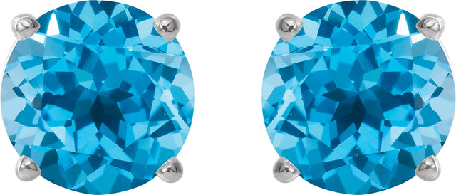 Platinum Natural Swiss Blue Topaz Round 4-Prong Lightweight Stud Earrings – 7-8mm Stones - view 26