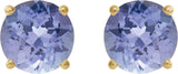 14K Gold Natural Tanzanite Round 4-Prong Lightweight Stud Earrings – 7mm Stones - Yellow Gold - view 10