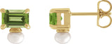 14K Gold Emerald Natural Peridot & Cultured White Freshwater Pearl Accented Pearl Earrings - Yellow Gold