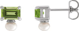 14K Gold Emerald Natural Peridot & Cultured White Freshwater Pearl Accented Pearl Earrings - White Gold