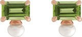 14K Gold Emerald Natural Peridot & Cultured White Freshwater Pearl Accented Pearl Earrings - Rose Gold - view 2