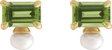 14K Gold Emerald Natural Peridot & Cultured White Freshwater Pearl Accented Pearl Earrings - Yellow Gold - view 2