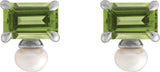 14K Gold Emerald Natural Peridot & Cultured White Freshwater Pearl Accented Pearl Earrings - White Gold - view 2