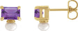 14K Gold Emerald Natural Amethyst & Cultured White Freshwater Pearl Accented Pearl Earrings - Yellow Gold