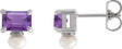 Platinum Emerald Natural Amethyst & Cultured White Freshwater Pearl Accented Pearl Earrings