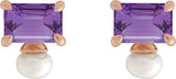 14K Gold Emerald Natural Amethyst & Cultured White Freshwater Pearl Accented Pearl Earrings - Rose Gold - view 2