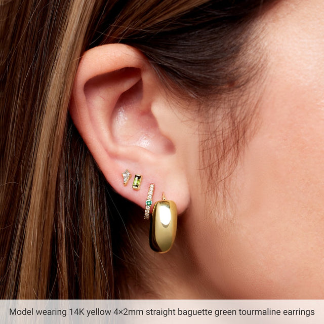 14K Gold Lab-Grown Blue Sapphire Straight Baguette Channel-Set Stud Earrings – 4x2mm – 4mm Stones - Rose Gold - view 6