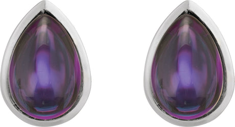 Platinum Pear Natural Amethyst Cabochon Earrings - view 2