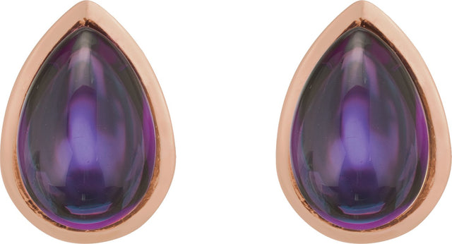 14K Gold Pear Natural Amethyst Cabochon Earrings - Rose Gold - view 2