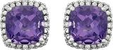 14K Gold Natural Amethyst & Natural Diamond Cushion 4-Prong Halo-Style Earrings - view 5