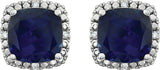 14K Gold Lab-Grown Blue Sapphire & Natural Diamond Cushion 4-Prong Halo-Style Earrings - view 5