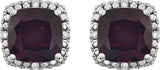 14K Gold Natural Mozambique Garnet & Natural Diamond Cushion 4-Prong Halo-Style Earrings - view 5