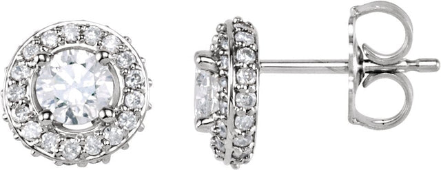14K Gold Natural Diamond Round 4-Prong Halo-Style Earrings – 4.5-6.3mm Stones - view 5