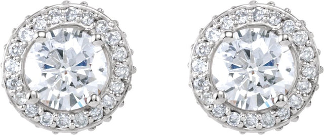 14K Gold Natural Diamond Round 4-Prong Halo-Style Earrings – 4.5-6.3mm Stones - view 6