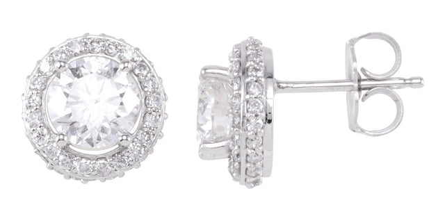 14K Gold Natural Diamond Round 4-Prong Halo-Style Earrings – 4.5-6.3mm Stones - view 5
